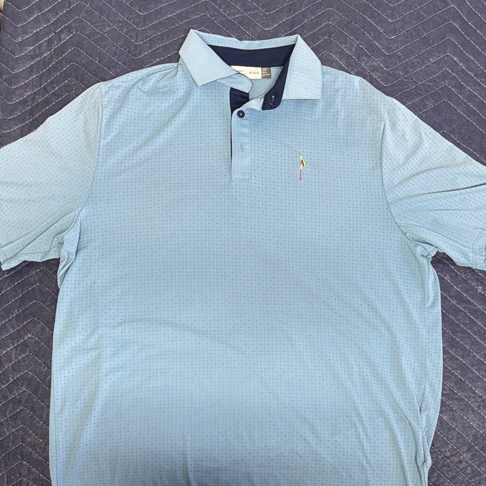 KJUS Light Blue Polo with Contrast Navy Collar